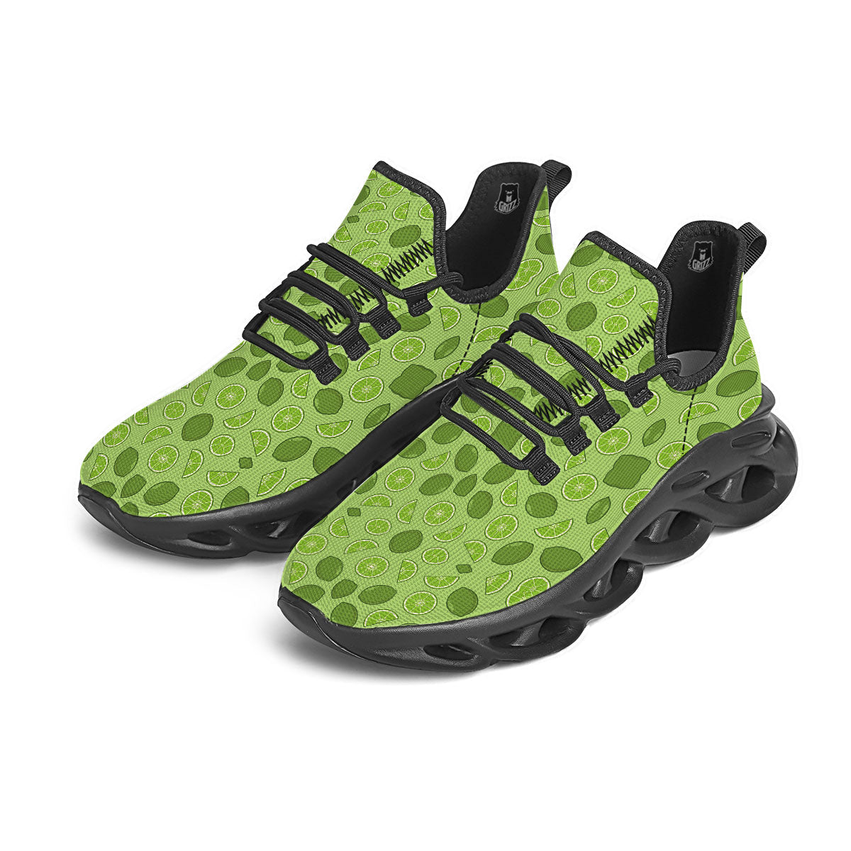 Lime Green Print Pattern Black Running Shoes-grizzshop