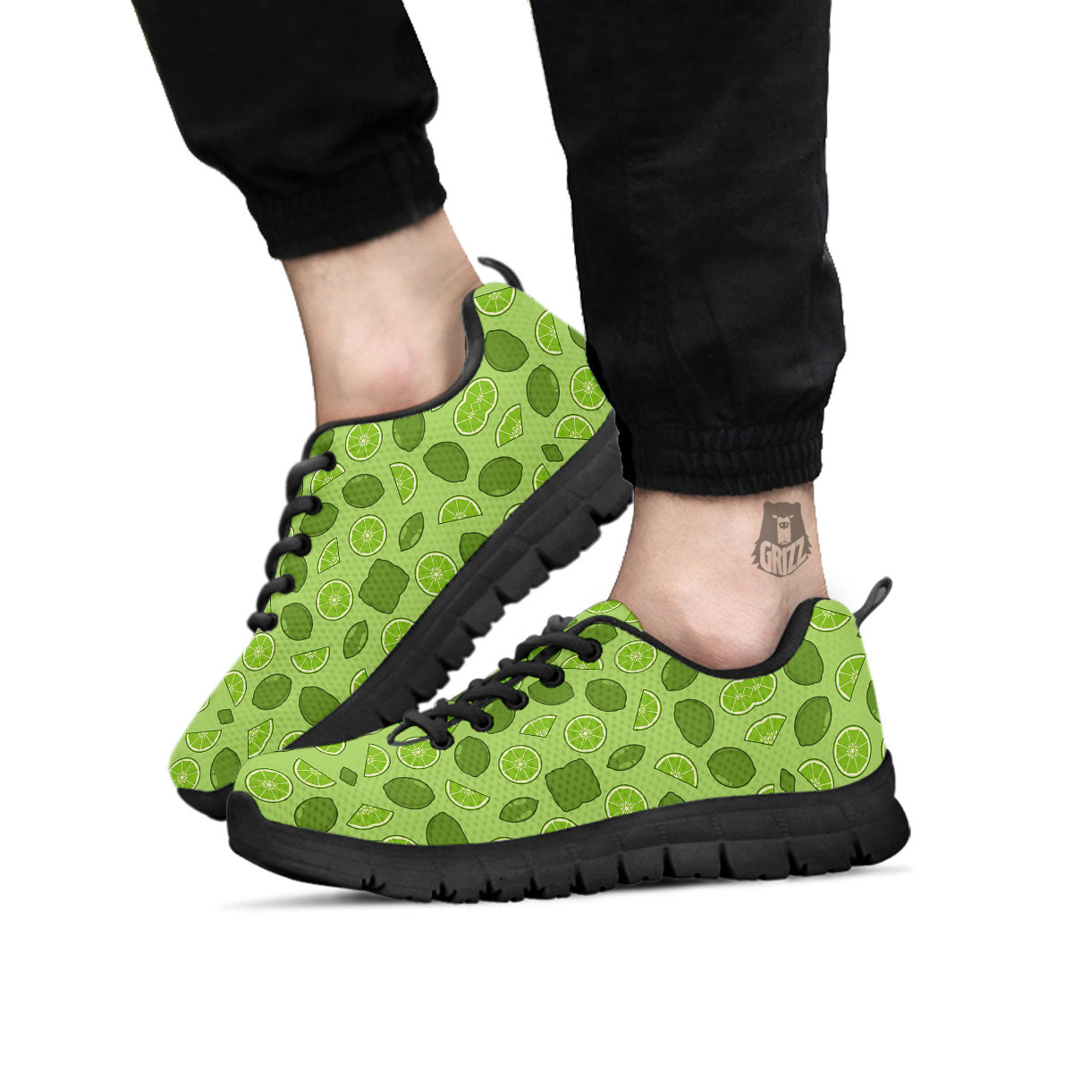 Lime Green Print Pattern Black Sneaker-grizzshop