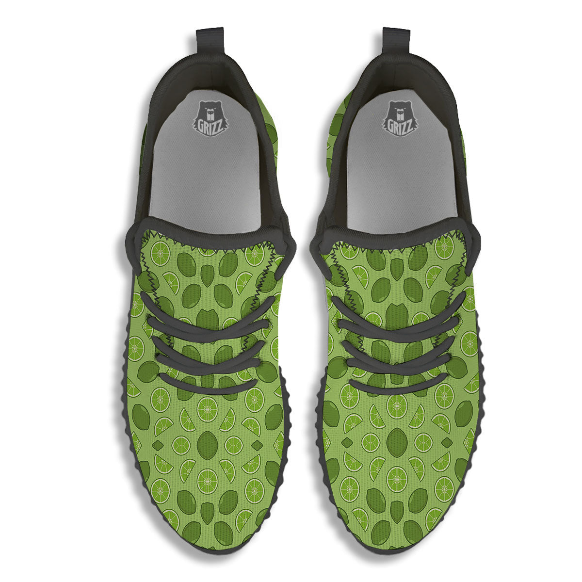 Lime Green Print Pattern Black Walking Shoes-grizzshop