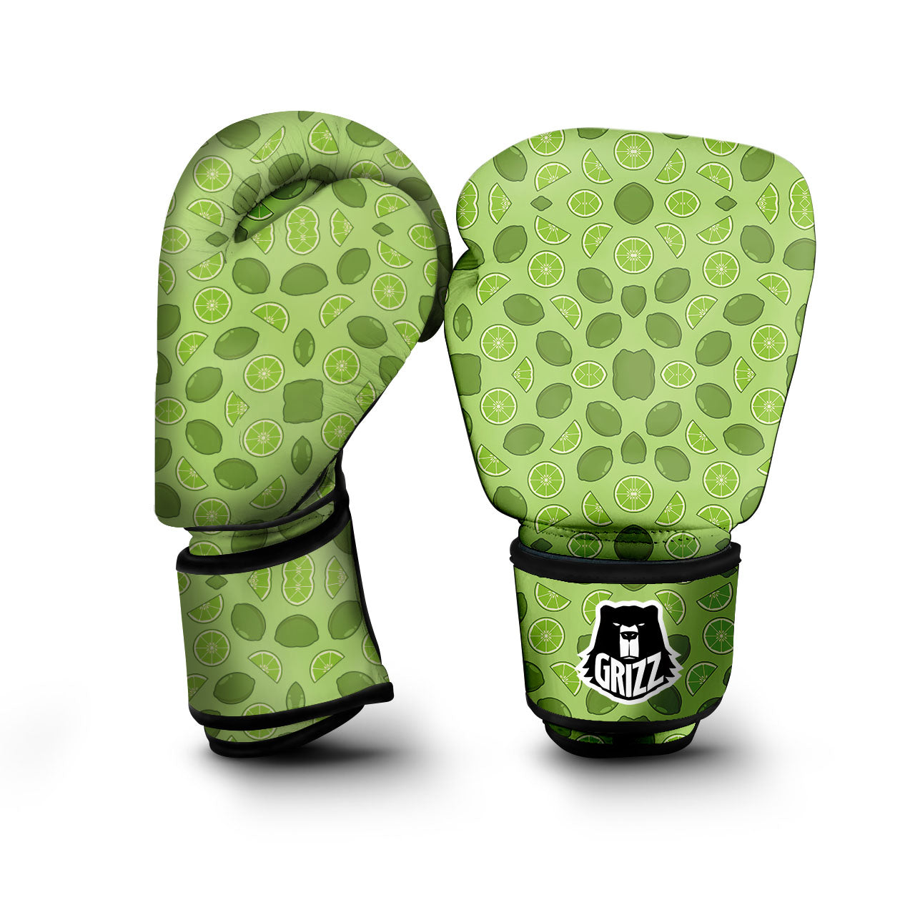 Lime Green Print Pattern Boxing Gloves-grizzshop