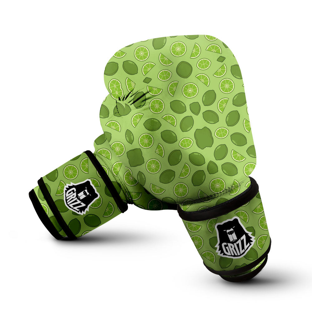 Lime Green Print Pattern Boxing Gloves-grizzshop