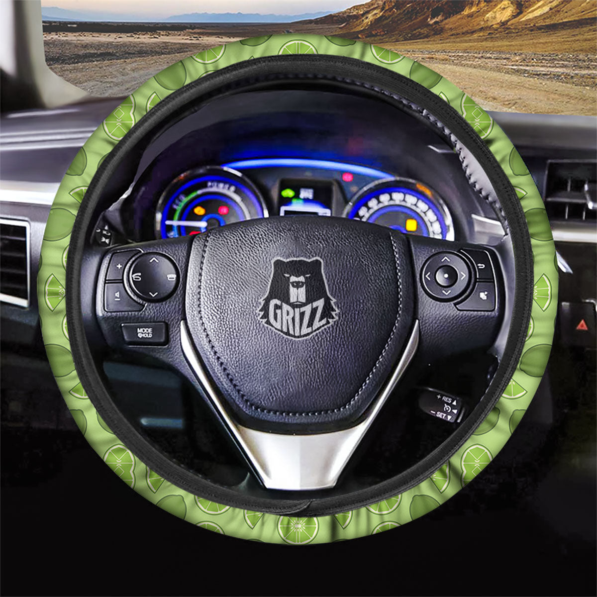 Lime Green Print Pattern Car Steering Wheel Cover-grizzshop