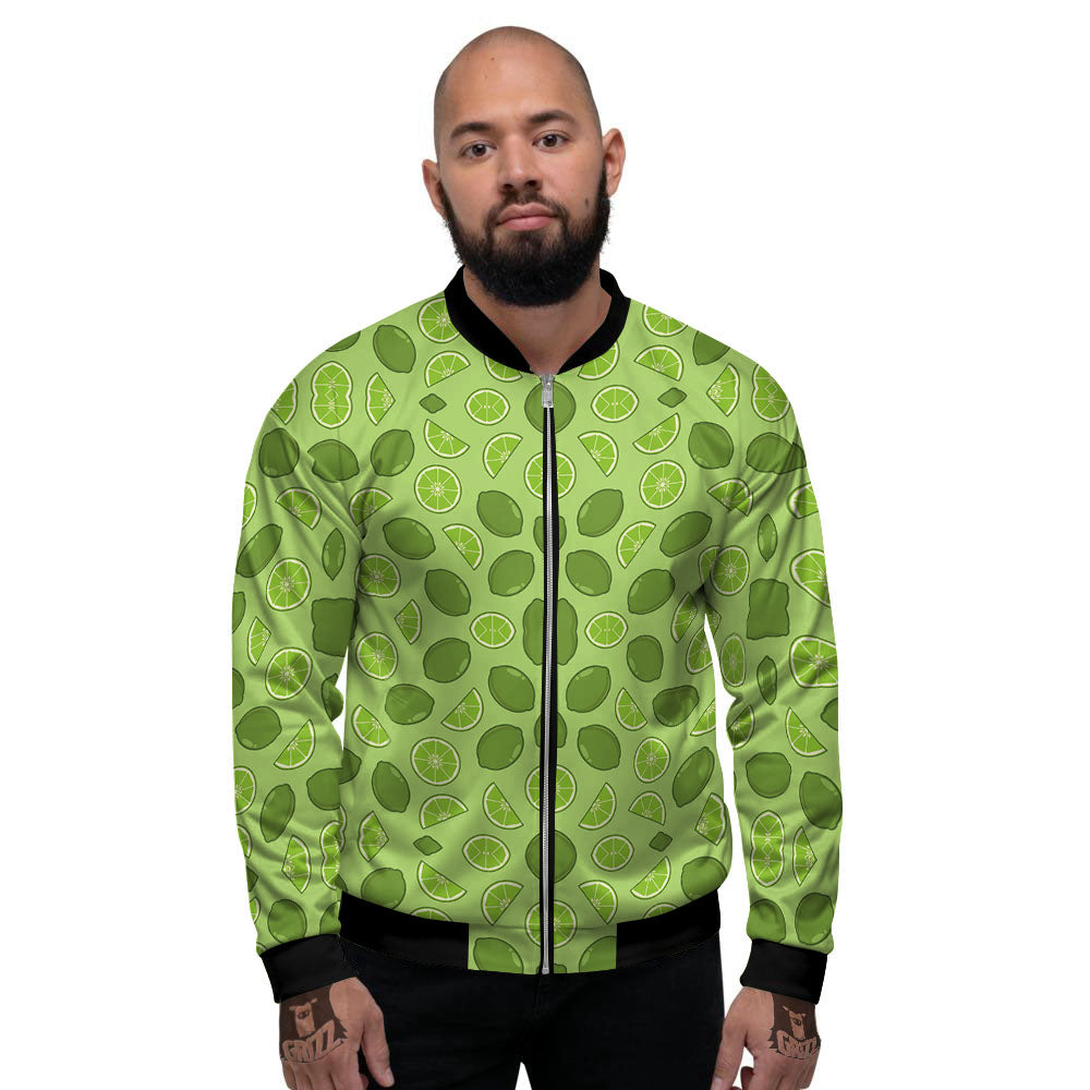 Lime Green Print Pattern Men's Bomber Jacket-grizzshop