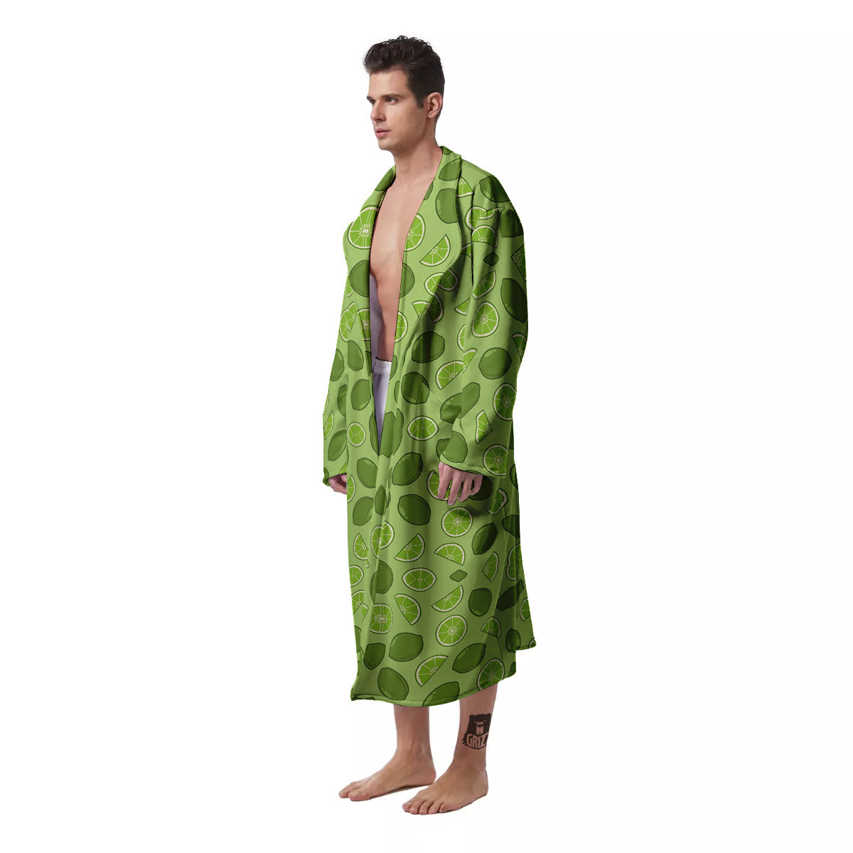 Lime Green Print Pattern Men's Robe-grizzshop