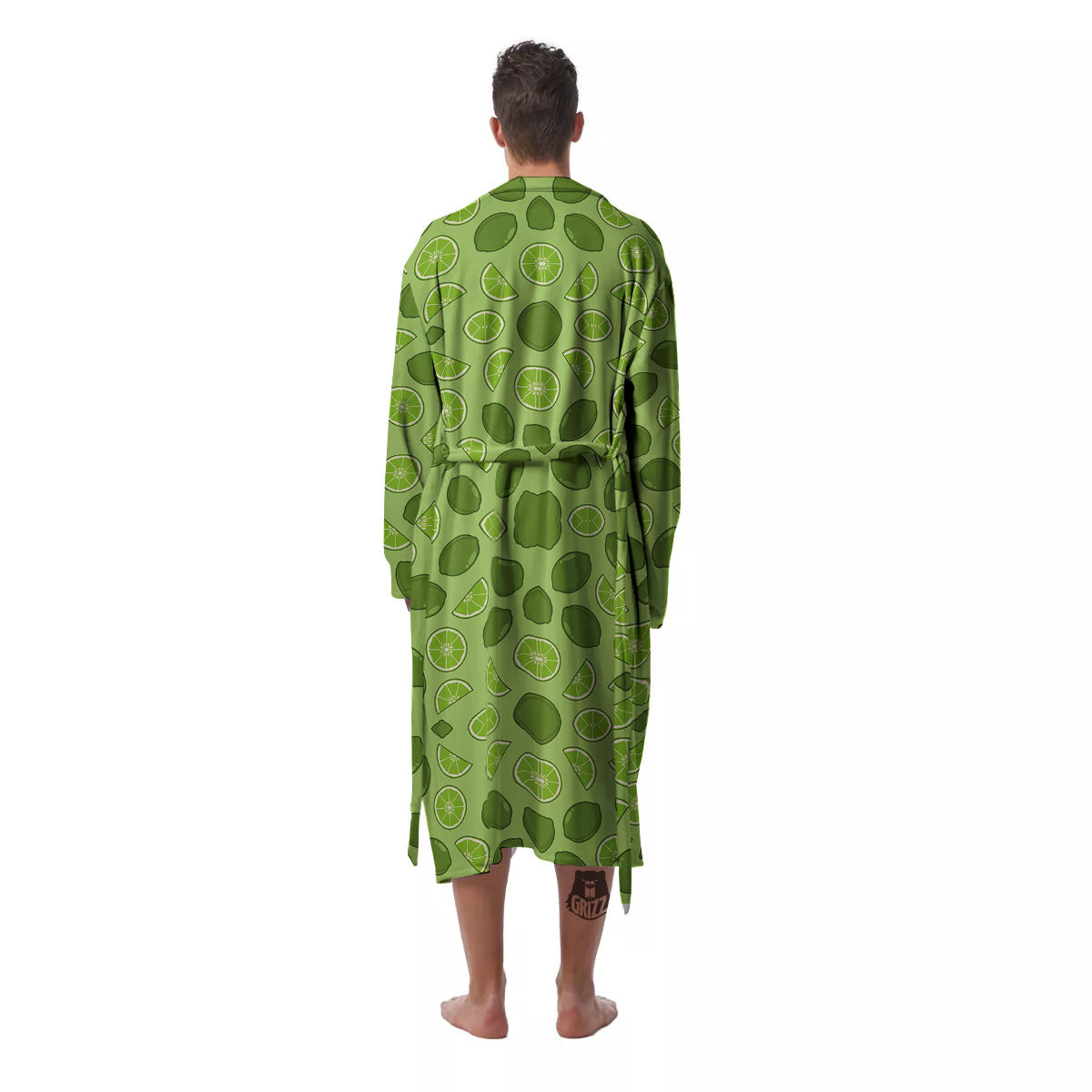 Lime Green Print Pattern Men's Robe-grizzshop