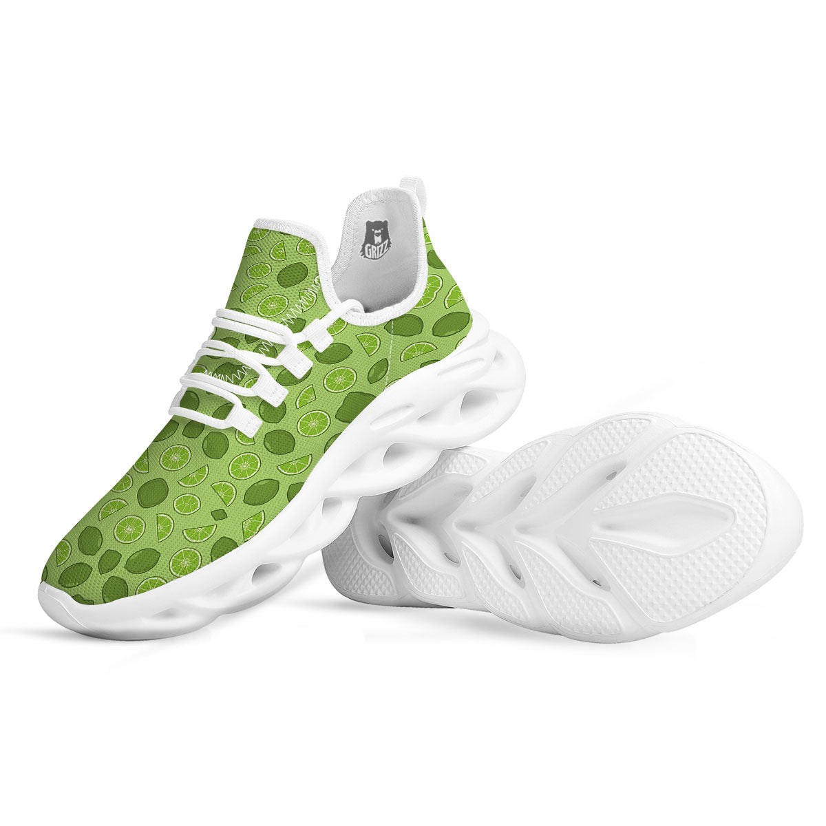 Lime Green Print Pattern White Running Shoes-grizzshop