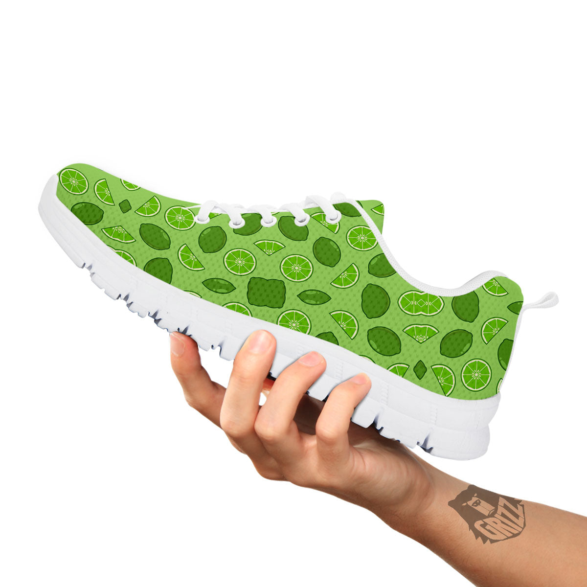 Lime Green Print Pattern White Sneaker-grizzshop