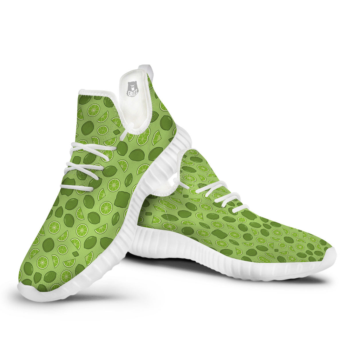 Lime Green Print Pattern White Walking Shoes-grizzshop