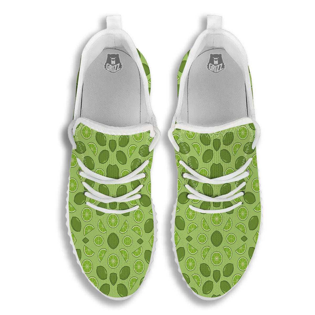 Lime Green Print Pattern White Walking Shoes-grizzshop