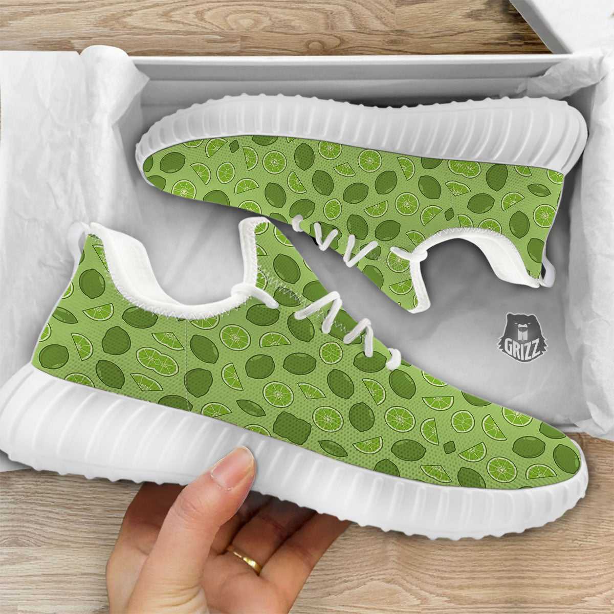 Lime Green Print Pattern White Walking Shoes-grizzshop