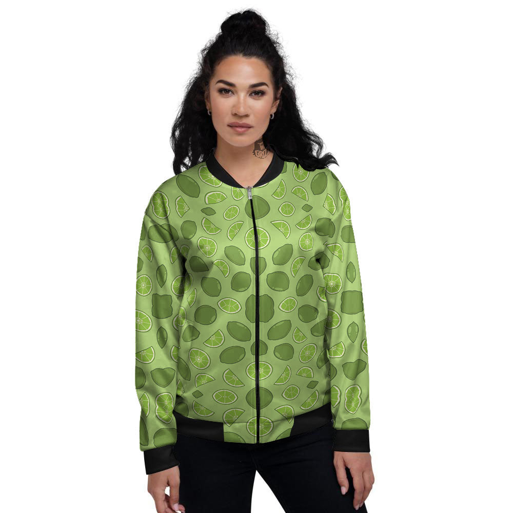 Lime Green Print Pattern Women's Bomber Jacket-grizzshop