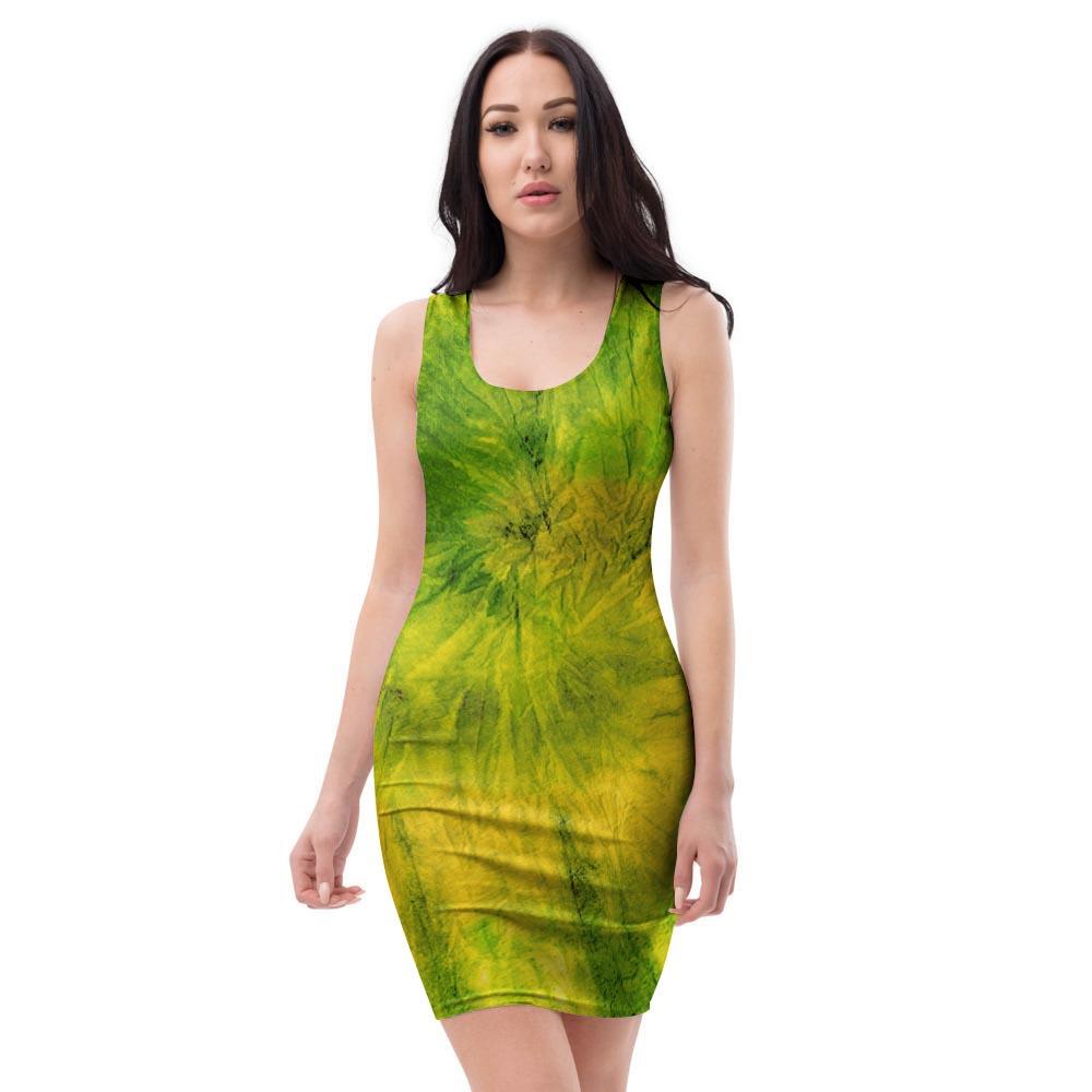 Lime Green Tie Dye Bodycon Dress-grizzshop