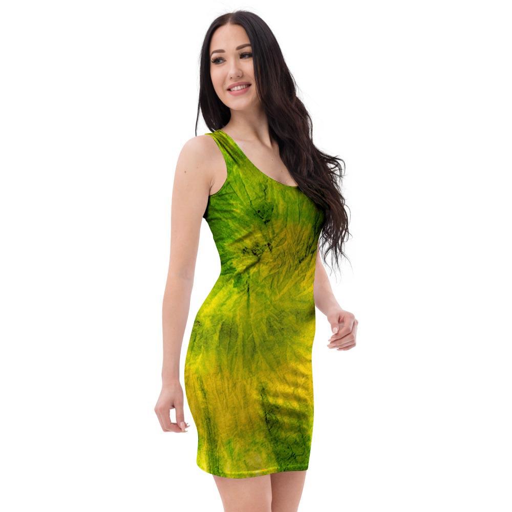 Lime Green Tie Dye Bodycon Dress-grizzshop