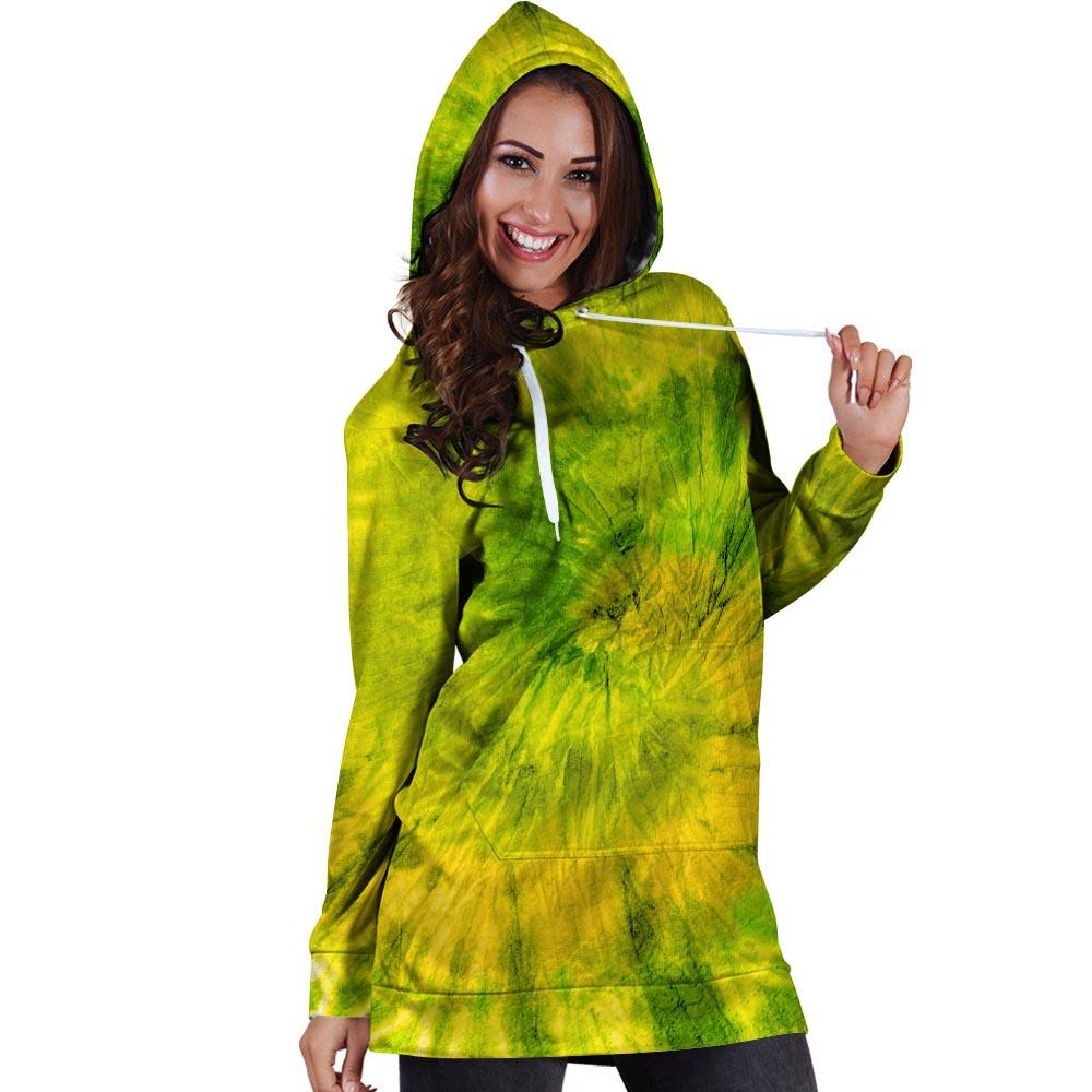 Lime Green Tie Dye Hoodie Dress-grizzshop