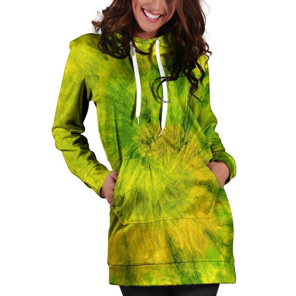 Lime Green Tie Dye Hoodie Dress-grizzshop