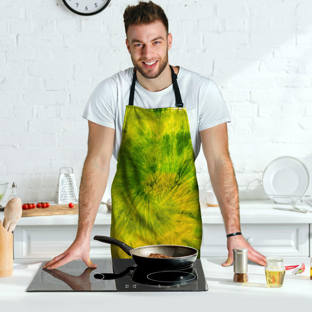 Lime Green Tie Dye Men's Apron-grizzshop