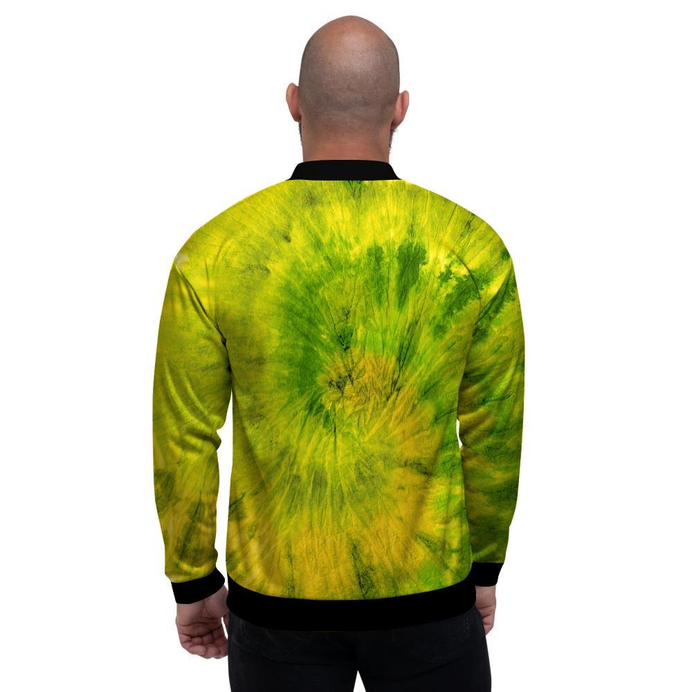 Lime Green Tie Dye Men's Bomber Jacket-grizzshop