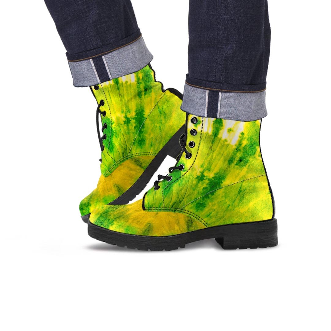 Lime Green Tie Dye Men's Boots-grizzshop