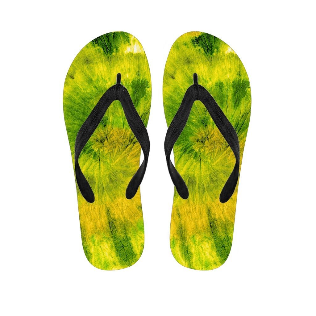 Lime Green Tie Dye Men's Flip Flops-grizzshop