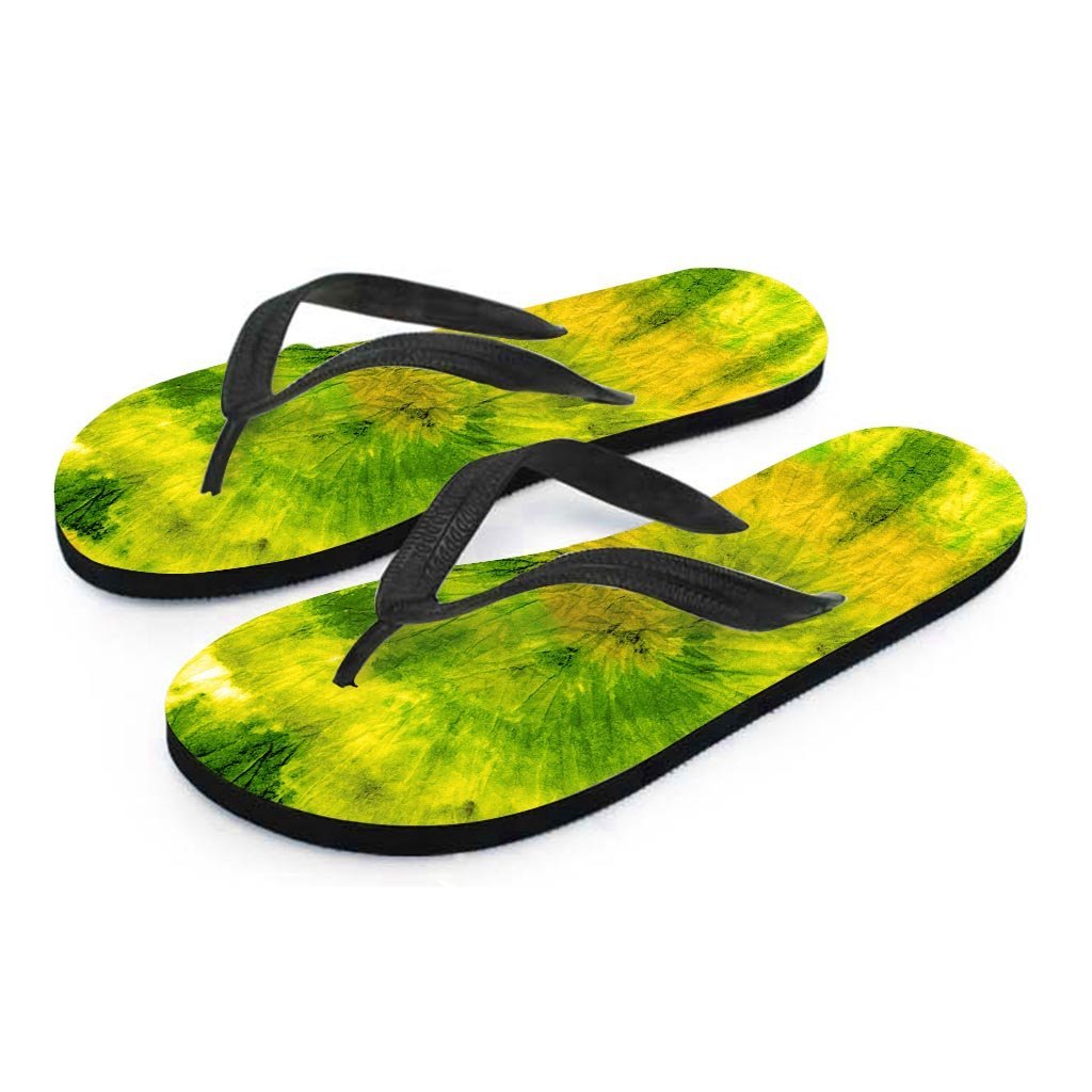 Lime Green Tie Dye Men's Flip Flops-grizzshop
