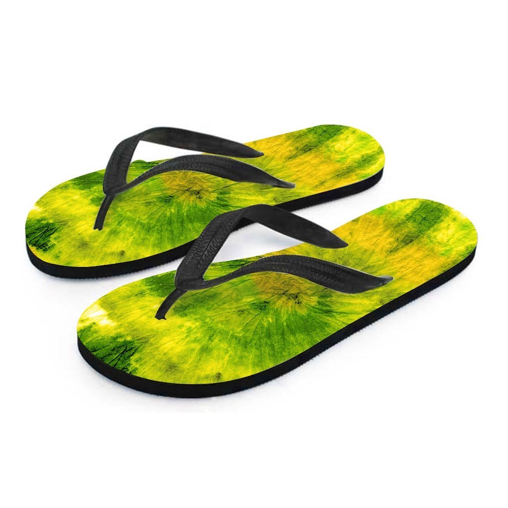 Lime Green Tie Dye Men's Flip Flops-grizzshop