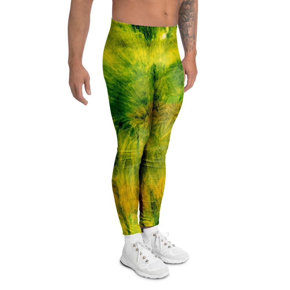 Lime Green Tie Dye Men's Leggings-grizzshop