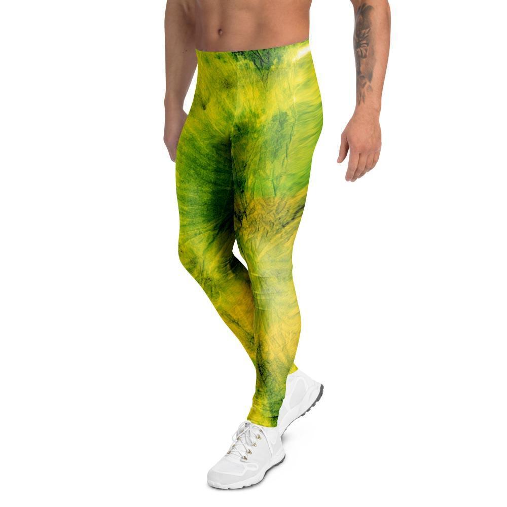 Lime Green Tie Dye Men's Leggings-grizzshop