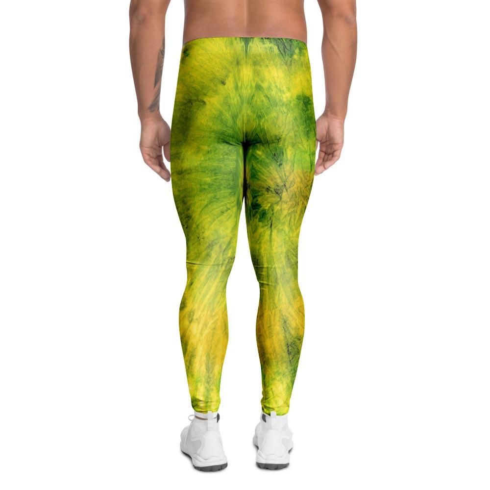 Lime Green Tie Dye Men's Leggings-grizzshop