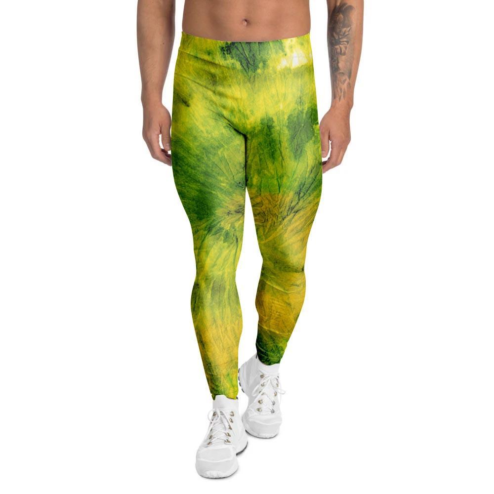 Lime Green Tie Dye Men's Leggings-grizzshop