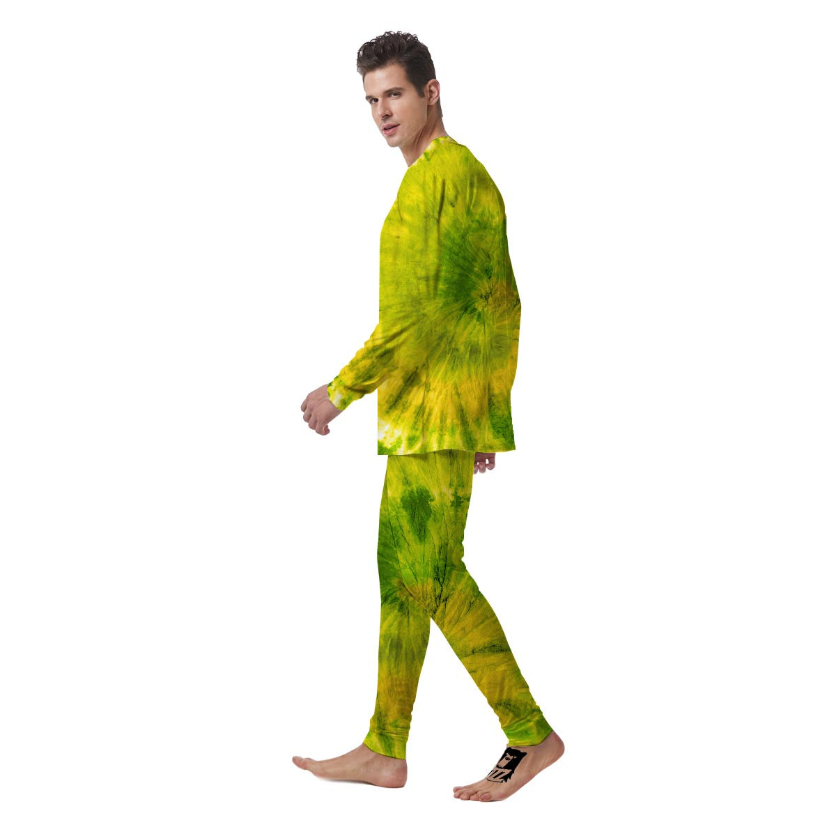 Lime Green Tie Dye Men's Pajamas-grizzshop