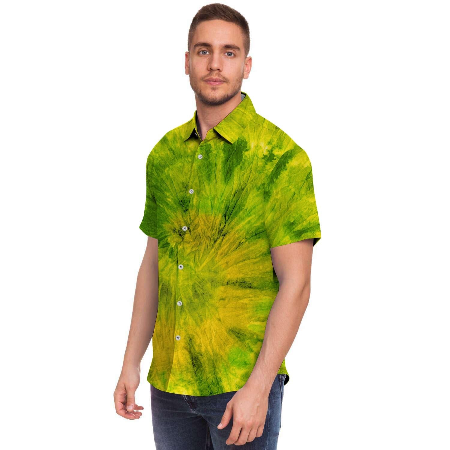 Lime Green Tie Dye Men's Short Sleeve Shirt-grizzshop