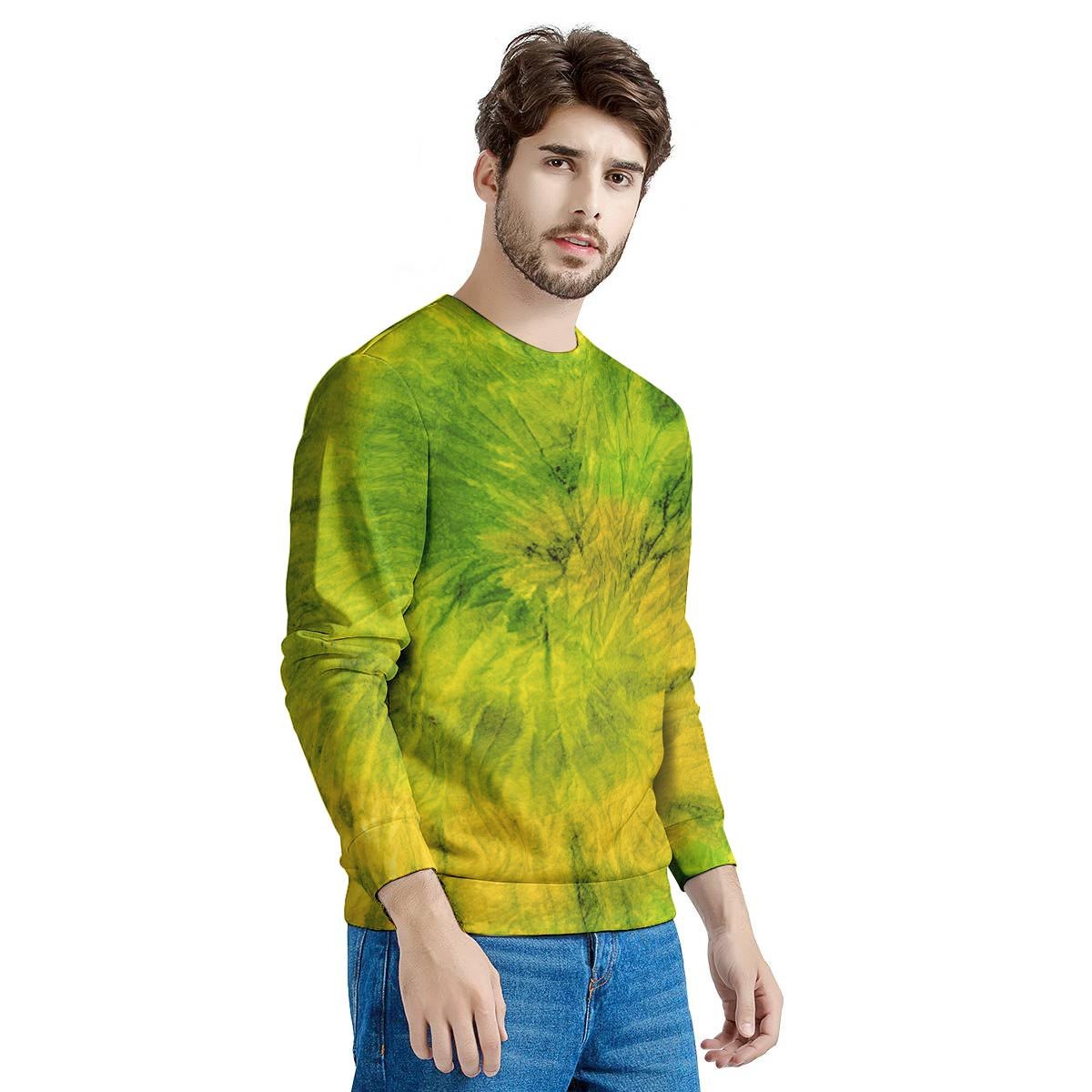 Lime Green Tie Dye Men's Sweatshirt-grizzshop