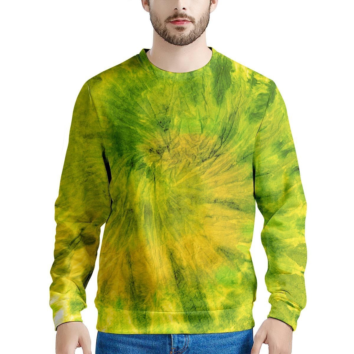 Lime Green Tie Dye Men's Sweatshirt-grizzshop