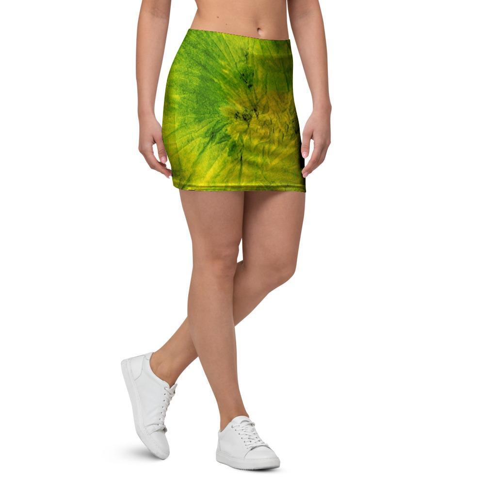 Lime Green Tie Dye Mini Skirt-grizzshop