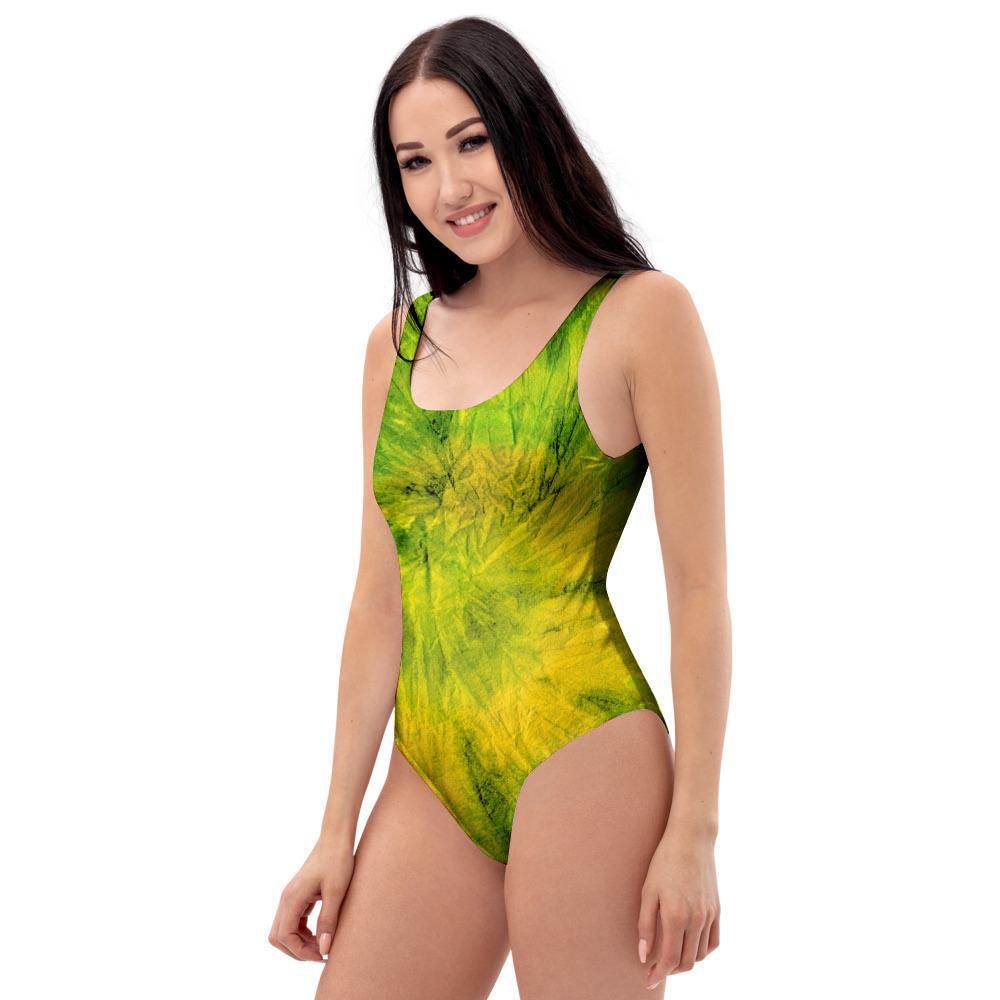 Lime Green Tie Dye One Piece Swimsuite-grizzshop