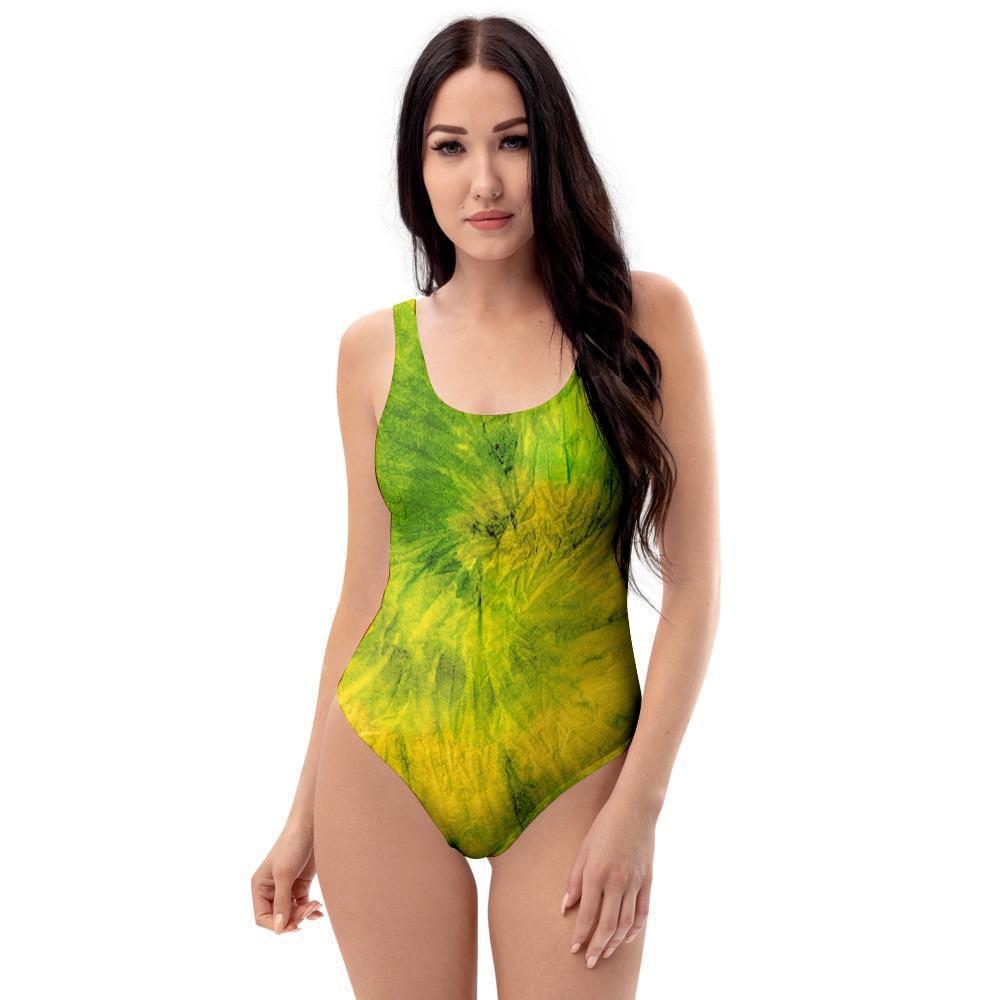 Lime Green Tie Dye One Piece Swimsuite-grizzshop