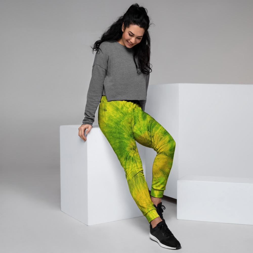 Lime Green Tie Dye Women's Joggers-grizzshop