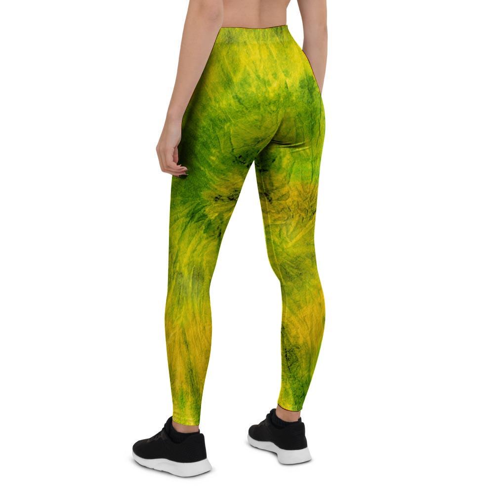 Lime Green Tie Dye Women's Leggings-grizzshop