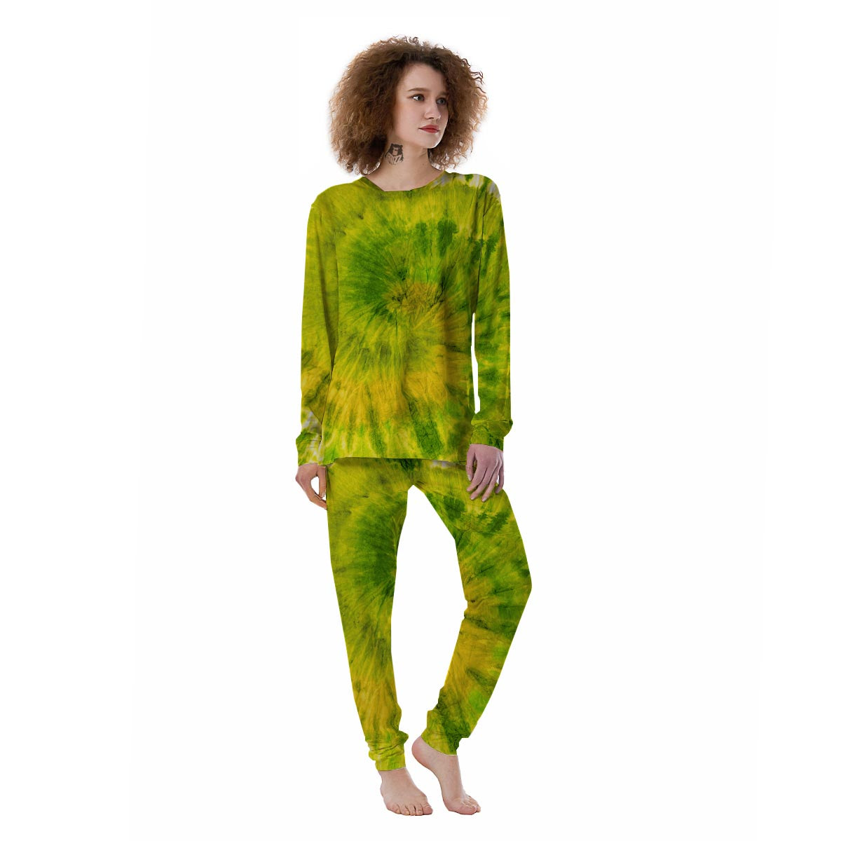 Lime Green Tie Dye Women's Pajamas-grizzshop