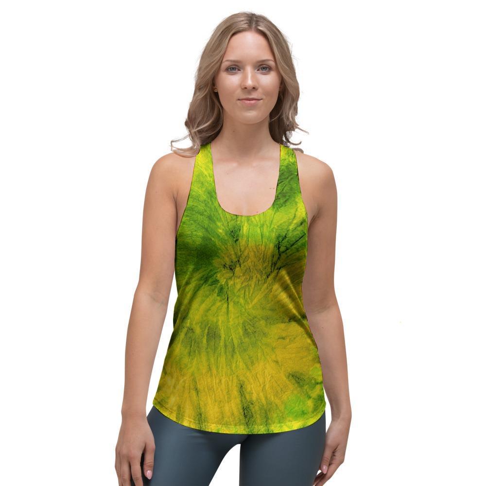 Lime Green Tie Dye Women's Racerback Tank Top-grizzshop