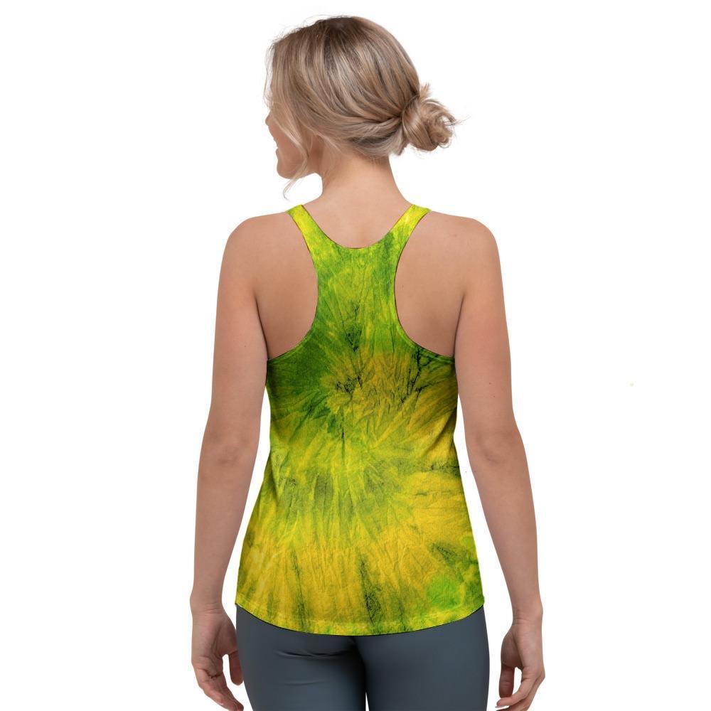 Lime Green Tie Dye Women's Racerback Tank Top-grizzshop