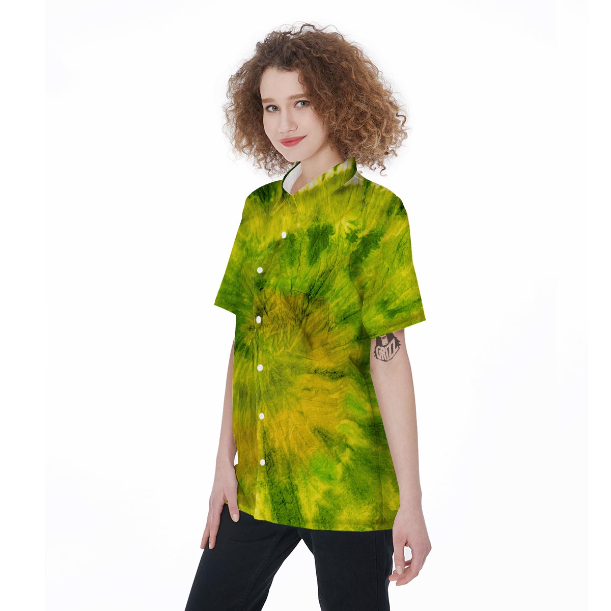 Lime Green Tie Dye Women's Short Sleeve Shirts-grizzshop