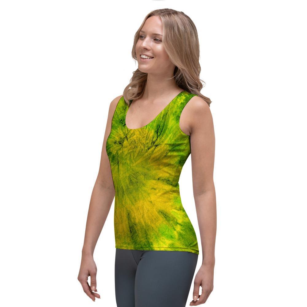 Lime Green Tie Dye Women's Tank Top-grizzshop