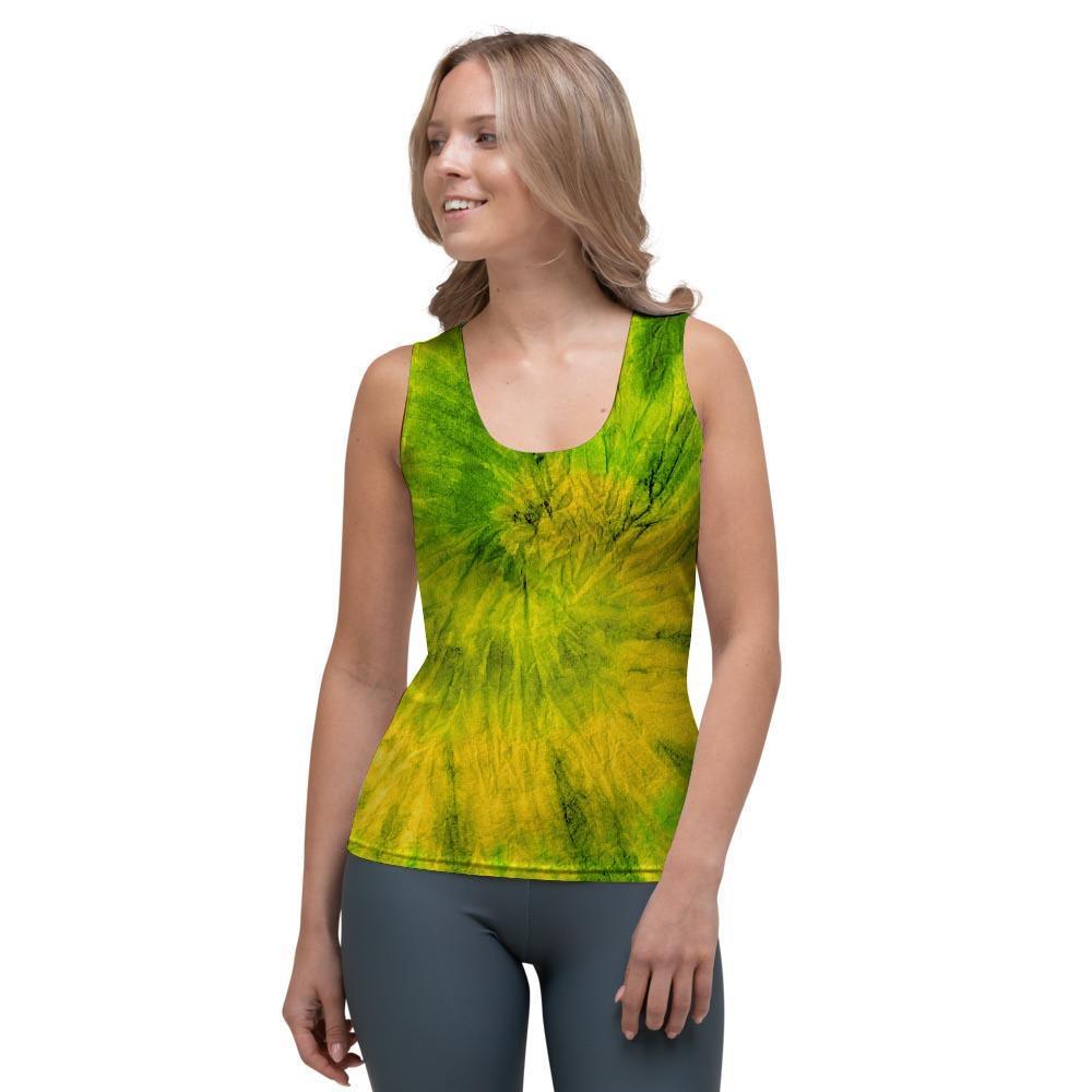 Lime Green Tie Dye Women's Tank Top-grizzshop