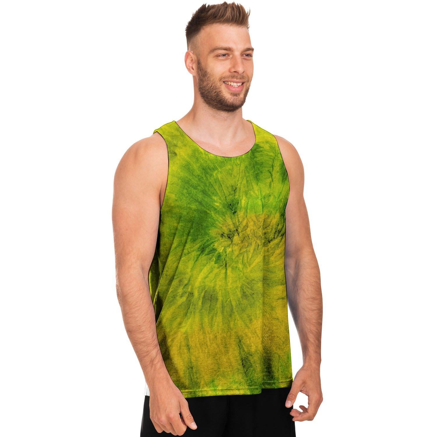Lime Green Tie Dye Men's Tank Tops-grizzshop