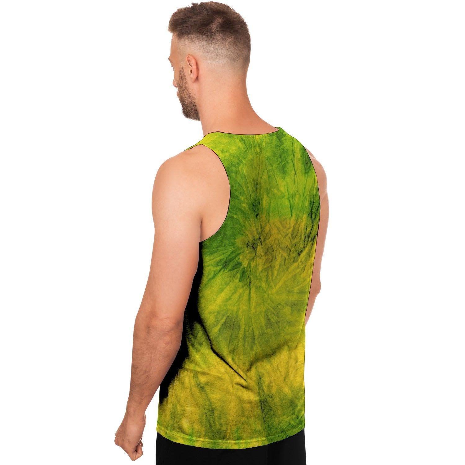 Lime Green Tie Dye Men's Tank Tops-grizzshop