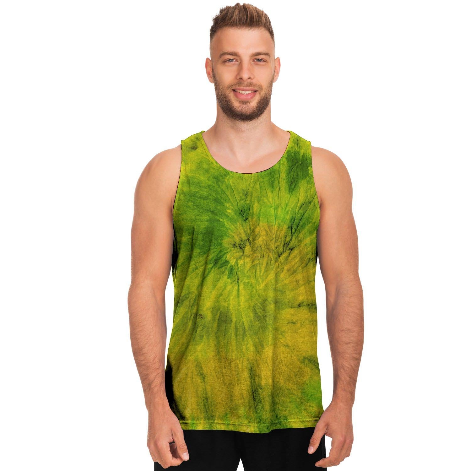 Lime Green Tie Dye Men's Tank Tops-grizzshop