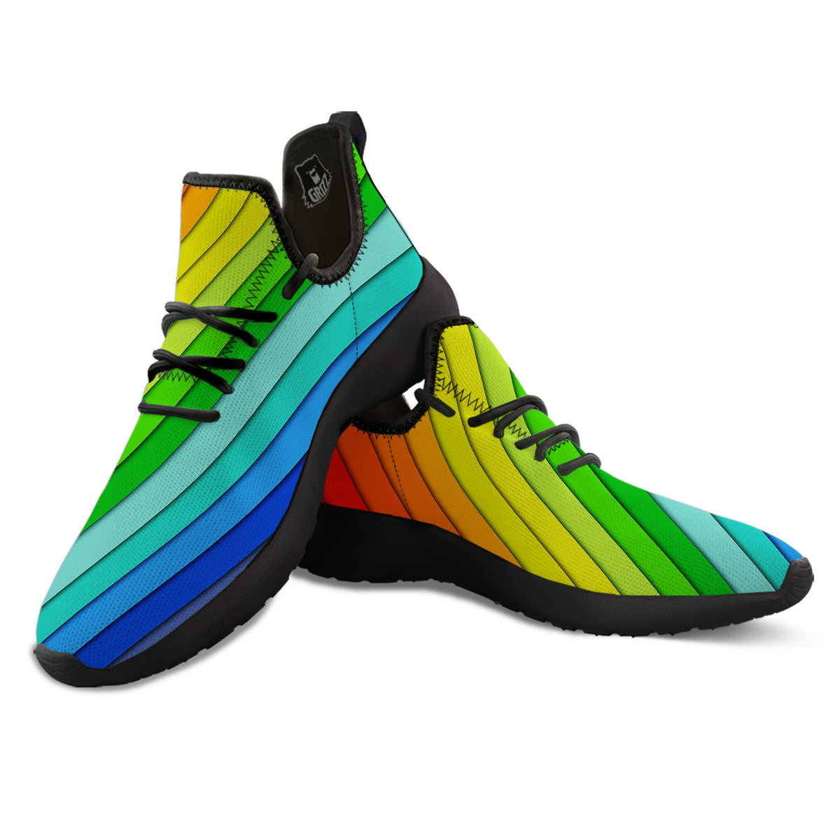 Lines Rainbow Diagonal Print Pattern Black Athletic Shoes-grizzshop