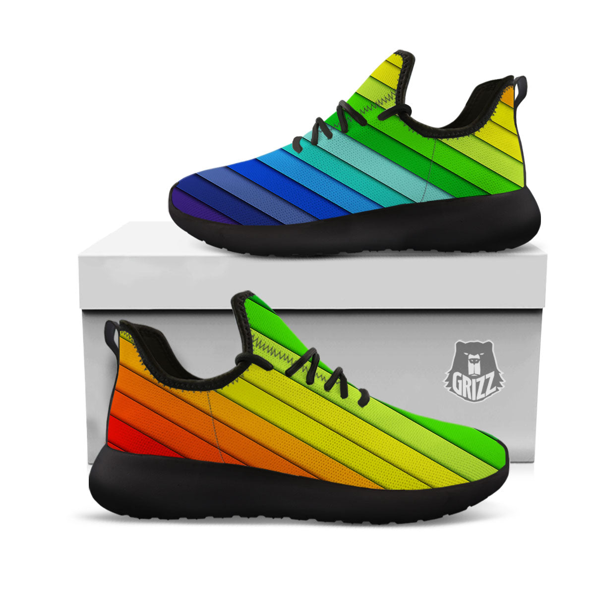 Lines Rainbow Diagonal Print Pattern Black Athletic Shoes-grizzshop