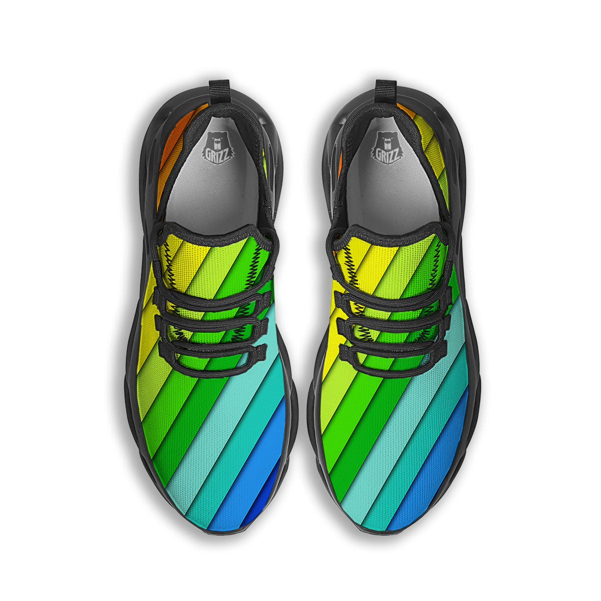 Lines Rainbow Diagonal Print Pattern Black Running Shoes-grizzshop